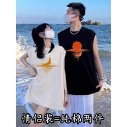 純棉情侶裝無袖坎肩夏季男女不一樣的情侶套裝disoo高級感T恤背心