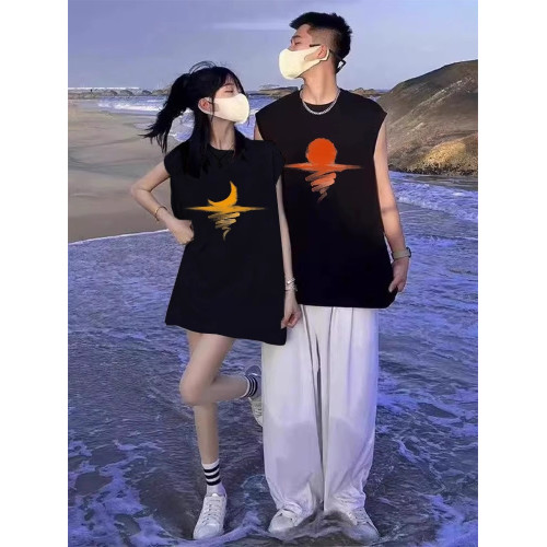 純棉情侶裝無袖坎肩夏季男女不一樣的情侶套裝disoo高級感T恤背心