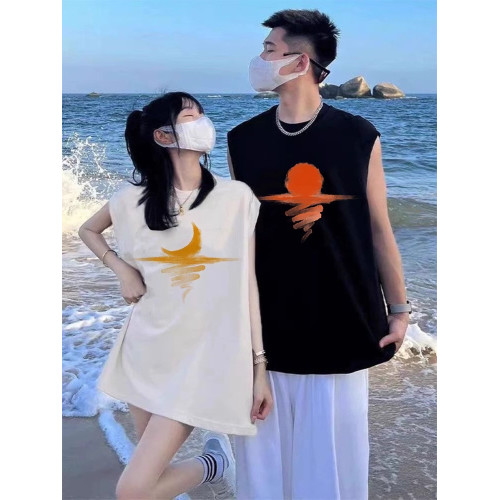 純棉情侶裝無袖坎肩夏季男女不一樣的情侶套裝disoo高級感T恤背心