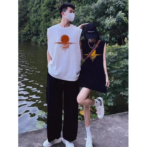 純棉情侶裝無袖坎肩夏季男女不一樣的情侶套裝disoo高級感T恤背心