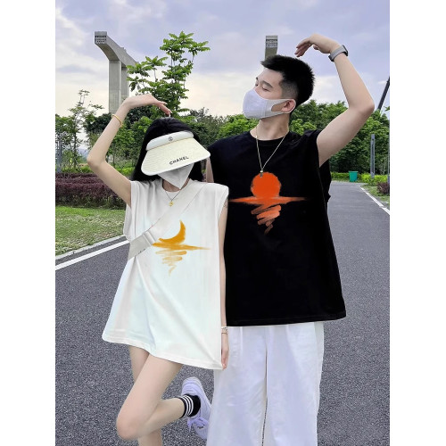 純棉情侶裝無袖坎肩夏季男女不一樣的情侶套裝disoo高級感T恤背心