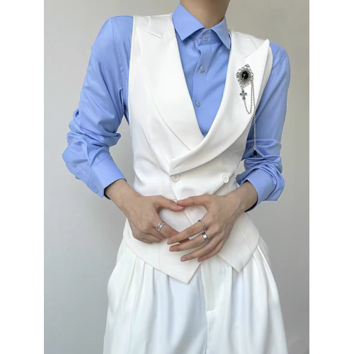 輕熟風簡約商務西服馬甲套裝男設計感雙排釦馬甲帥氣伴郎新郎西裝