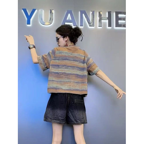 短袖女t恤2025新款寬松休閒風復古設計感不規則圓領薄款減齡上衣