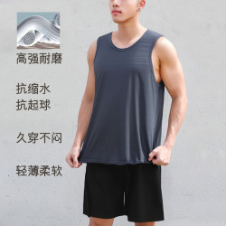 速乾冰絲背心男士夏季薄款外穿健身跨欄透氣坎肩無袖t恤短褲