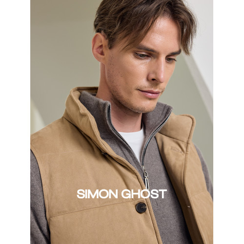 SIMON GHOST 男士秋冬新款麂皮絨馬甲休閒黃色羽絨馬夾外套上衣