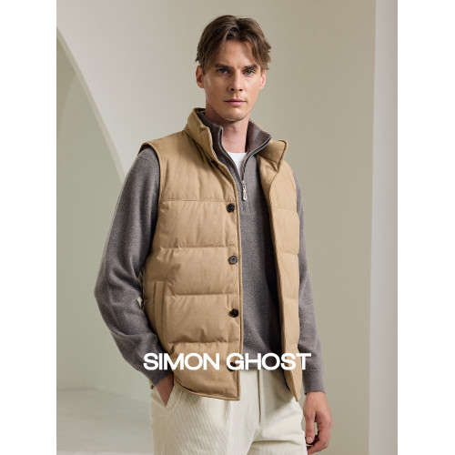 SIMON GHOST 男士秋冬新款麂皮絨馬甲休閒黃色羽絨馬夾外套上衣