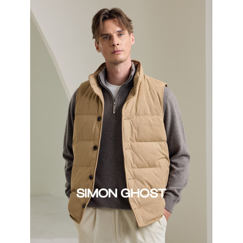 SIMON GHOST 男士秋冬新款麂皮絨馬甲休閒黃色羽絨馬夾外套上衣