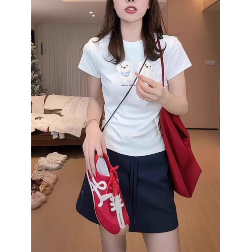 美式紅色正肩短袖女t恤2025夏日新款修身顯瘦減齡百搭巨好看上衣