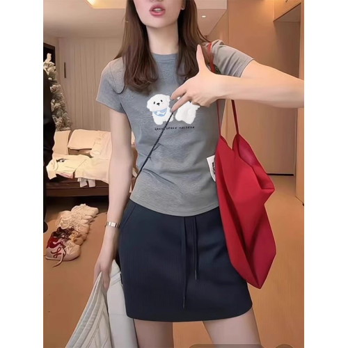美式紅色正肩短袖女t恤2025夏日新款修身顯瘦減齡百搭巨好看上衣