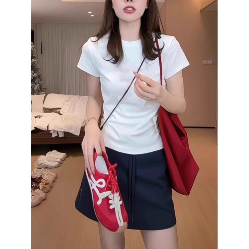 美式紅色正肩短袖女t恤2025夏日新款修身顯瘦減齡百搭巨好看上衣