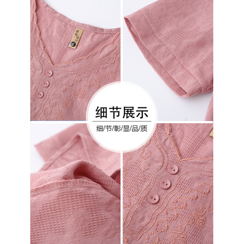 中老年媽媽洋氣小衫夏季新款女裝短袖女t恤夏純棉套裝套裝女夏天
