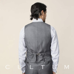 CULTUM Napoli系列意式復古V領單排釦條紋西服馬甲男商務紳士馬夾