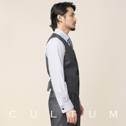 CULTUM Napoli系列意式復古V領單排釦條紋西服馬甲男商務紳士馬夾