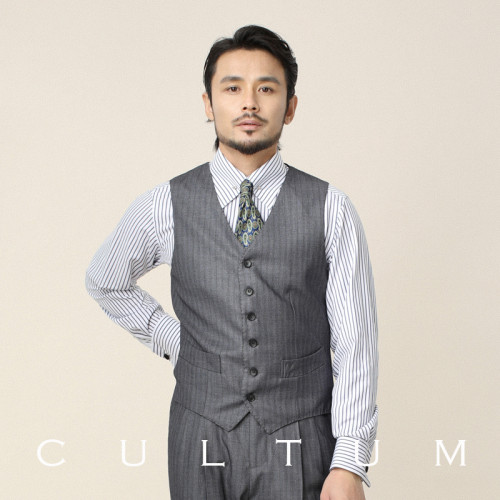 CULTUM Napoli系列意式復古V領單排釦條紋西服馬甲男商務紳士馬夾