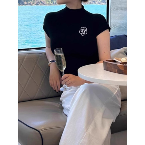 純棉短袖女T恤夏季2025新款內搭打底衫修身黑色半高領體恤上衣ins