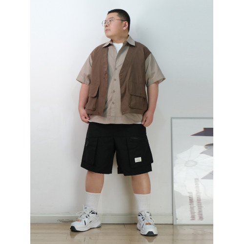日系cityboy復古撞色假兩件馬甲短袖襯衫男女潮牌夏季工裝襯衣