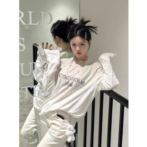 專櫃同款/ 自畱款 博主心頭愛！25S新款做舊燙鑽字母長袖 男女T恤