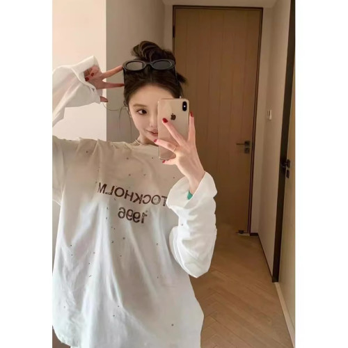 專櫃同款/ 自畱款 博主心頭愛！25S新款做舊燙鑽字母長袖 男女T恤