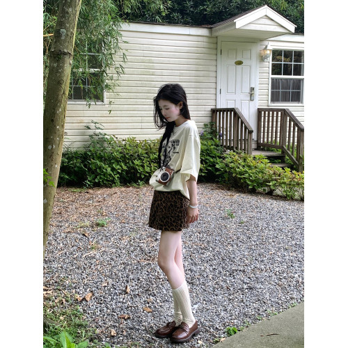 夏季衣服狗狗印花短袖女t恤2025新款韓系休閒百搭圓領半袖上衣tee