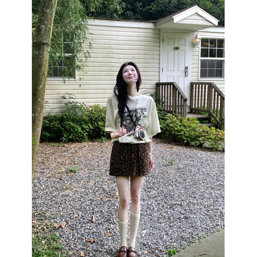 夏季衣服狗狗印花短袖女t恤2025新款韓系休閒百搭圓領半袖上衣tee