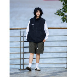 日系復古機能工裝馬甲男女潮牌立領休閒戶外拉鍊口袋馬夾坎肩外套