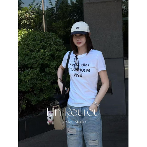 林肉肉【做舊字母短袖】短袖女t恤2025新款夏季正肩上衣