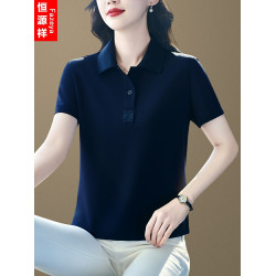 恒源祥短袖女t恤夏2025新款媽媽polo衫減齡百搭休閒上衣翻領綉花
