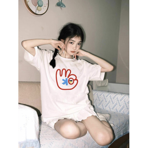 純棉白色ok手勢短袖女t恤2025新款夏季設計感小衆寬松半袖上衣潮