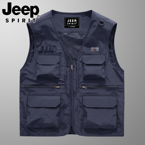 JEEP吉普春夏季薄款馬甲男士速乾防水網眼多口袋工裝釣魚攝影馬夾