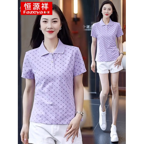 恒源祥彩羊純棉短袖POLO衫女t恤2025新款夏季媽媽裝時尚翻領上衣