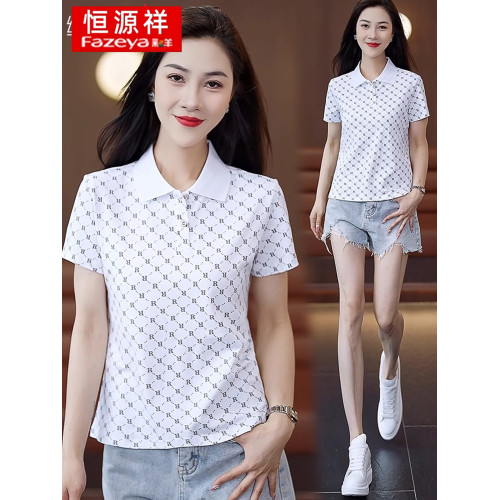 恒源祥彩羊純棉短袖POLO衫女t恤2025新款夏季媽媽裝時尚翻領上衣