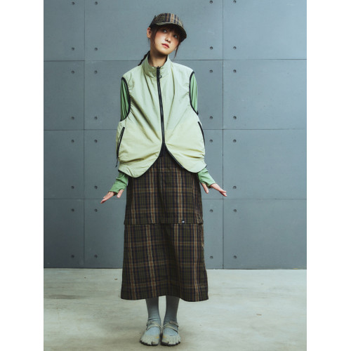 MOUNTAINFEVER AW24 皺感尼龍 六袋收納變包 格紋雙面穿立領馬甲