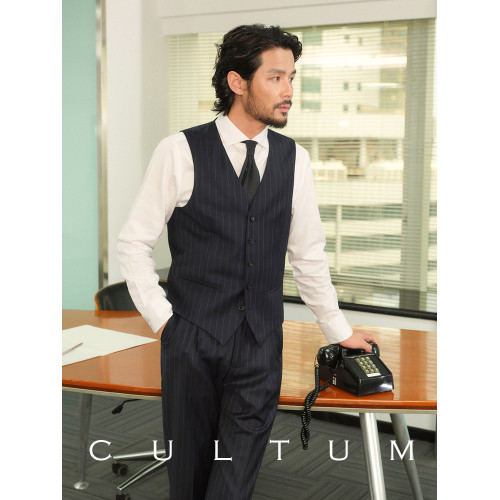 【70%澳洲美麗諾羊毛】CULTUM可機洗免熨燙通勤竪條紋西服馬甲男