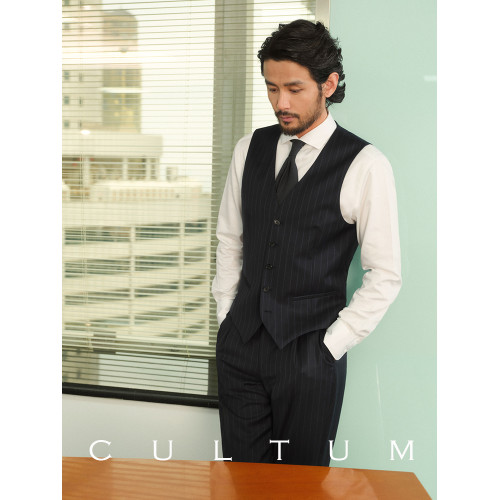 【70%澳洲美麗諾羊毛】CULTUM可機洗免熨燙通勤竪條紋西服馬甲男