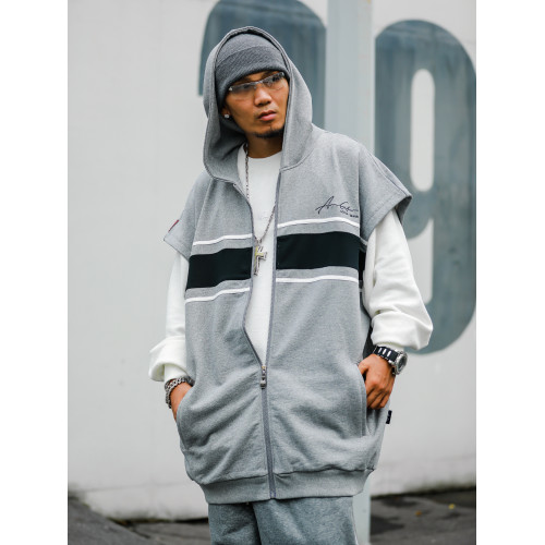 Acusa Jeans HipHop美式休閒連帽馬甲無袖外套肥大版型重磅毛圈男