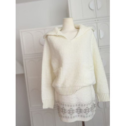 雲絨白巧 白色針織毛衣套裝女冬上衣+包臀半身裙兩件套年會穿搭