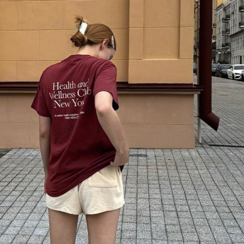 酒紅色正肩女T恤短袖夏季2025新款爆款歐美式復古休閒純棉寬松潮