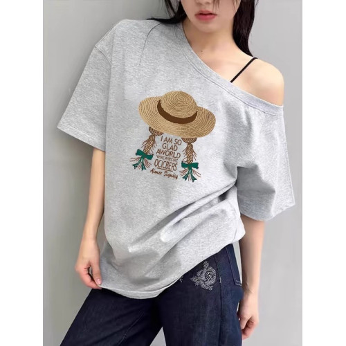 純欲辣妹白色斜領短袖女t恤2025夏季新款寬松顯瘦一字領漂亮上衣
