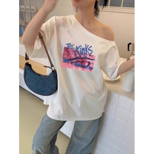 純欲辣妹白色斜領短袖女t恤2025夏季新款寬松顯瘦一字領漂亮上衣
