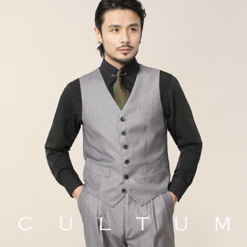 CULTUM Napoli系列意式V領單排釦條紋西服馬甲男商務紳士正裝馬夾