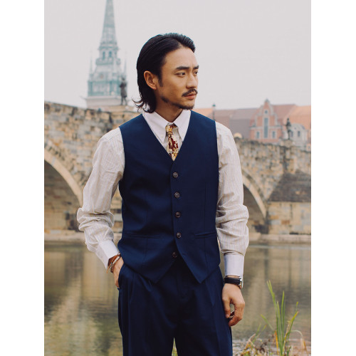 SOARIN英倫風復古千鳥格肌理紋西裝馬甲男 薄款商務修身婚禮馬夾