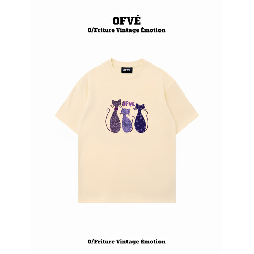 專櫃新款 OFVE韓國潮牌2025夏季設計感寬松純棉短袖女t恤上衣女裝