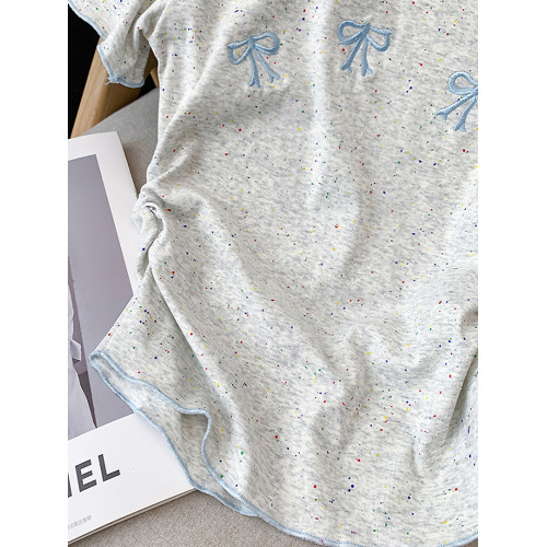 泰式小衆絕美小碎點刺綉蝴蝶結短袖少女T恤夏季新款洋氣收腰上衣