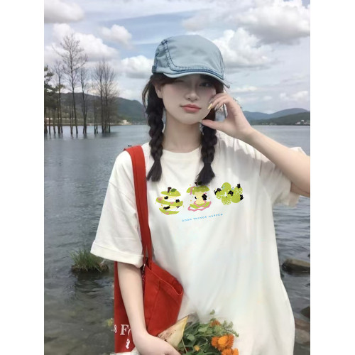 純棉短袖女t恤2025新款夏季設計感小衆美式寬松半袖圓領休閒上衣
