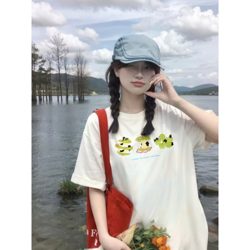 純棉短袖女t恤2025新款夏季設計感小衆美式寬松半袖圓領休閒上衣
