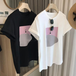 減齡小清新印花短袖女t恤夏季2025新款上衣寬松白色純棉體恤小衫