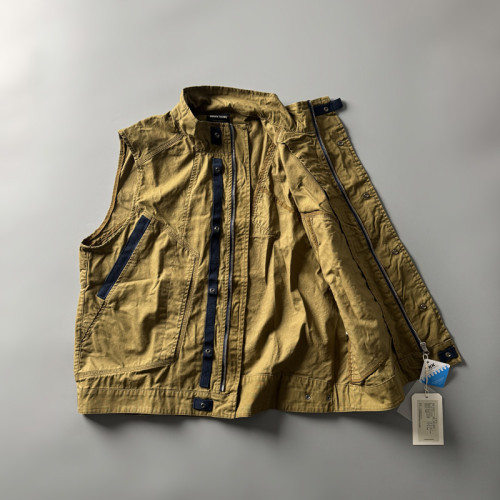 P2123美式做舊中古風復古水洗工裝馬甲 拼色三本針寬松休閒外套