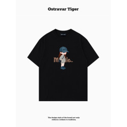 專櫃新款 Ostravar Tiger潮牌2025夏手繪慵懶風寬松純棉短袖女t恤