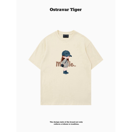 專櫃新款 Ostravar Tiger潮牌2025夏手繪慵懶風寬松純棉短袖女t恤