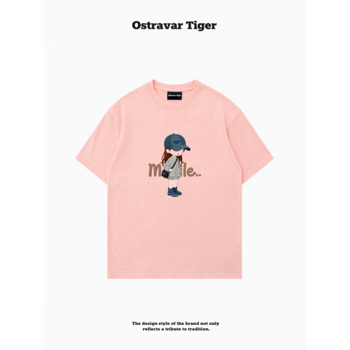 專櫃新款 Ostravar Tiger潮牌2025夏手繪慵懶風寬松純棉短袖女t恤